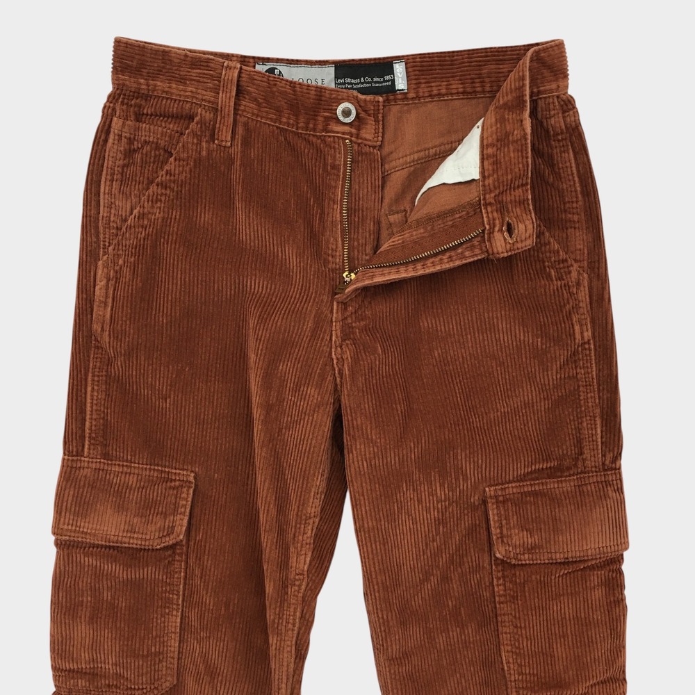 Levis SilverTab Loose Fit Corduroy Cargo Pants Mens W29 L32 Rust Brown Cotton